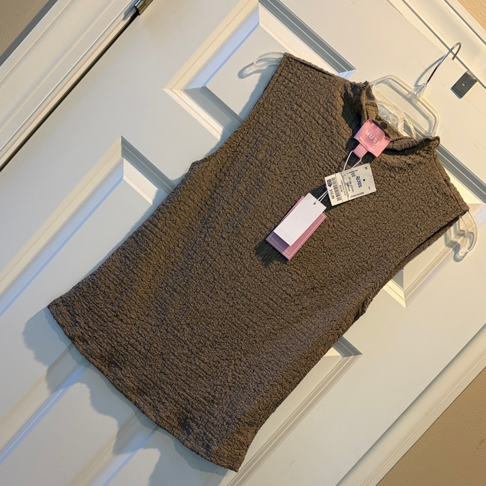 Muse Textured Sleeveless Taupe Blouse Med